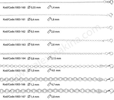 Yuvarlak Doç Gümüş Zincir 1,4 mm